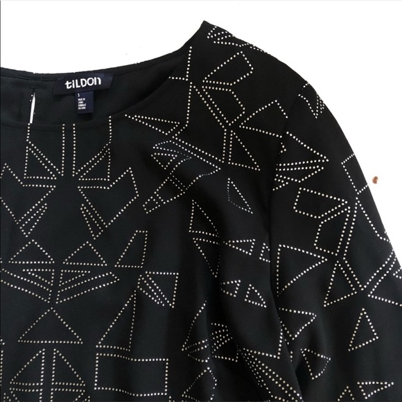 NWOT Black & Silver geometric shift dress cropped sleeve Open Back - Size Small - Picture 2 of 5